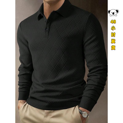 Y 13916 Men's solid long sleeve polo shirt 男士纯色长袖