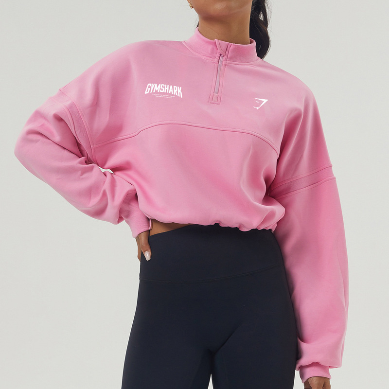 in stock Gymshark Half-Zip Sweat American Style Casual Loose Long-Sleeved Short Training Women's Pullover Top