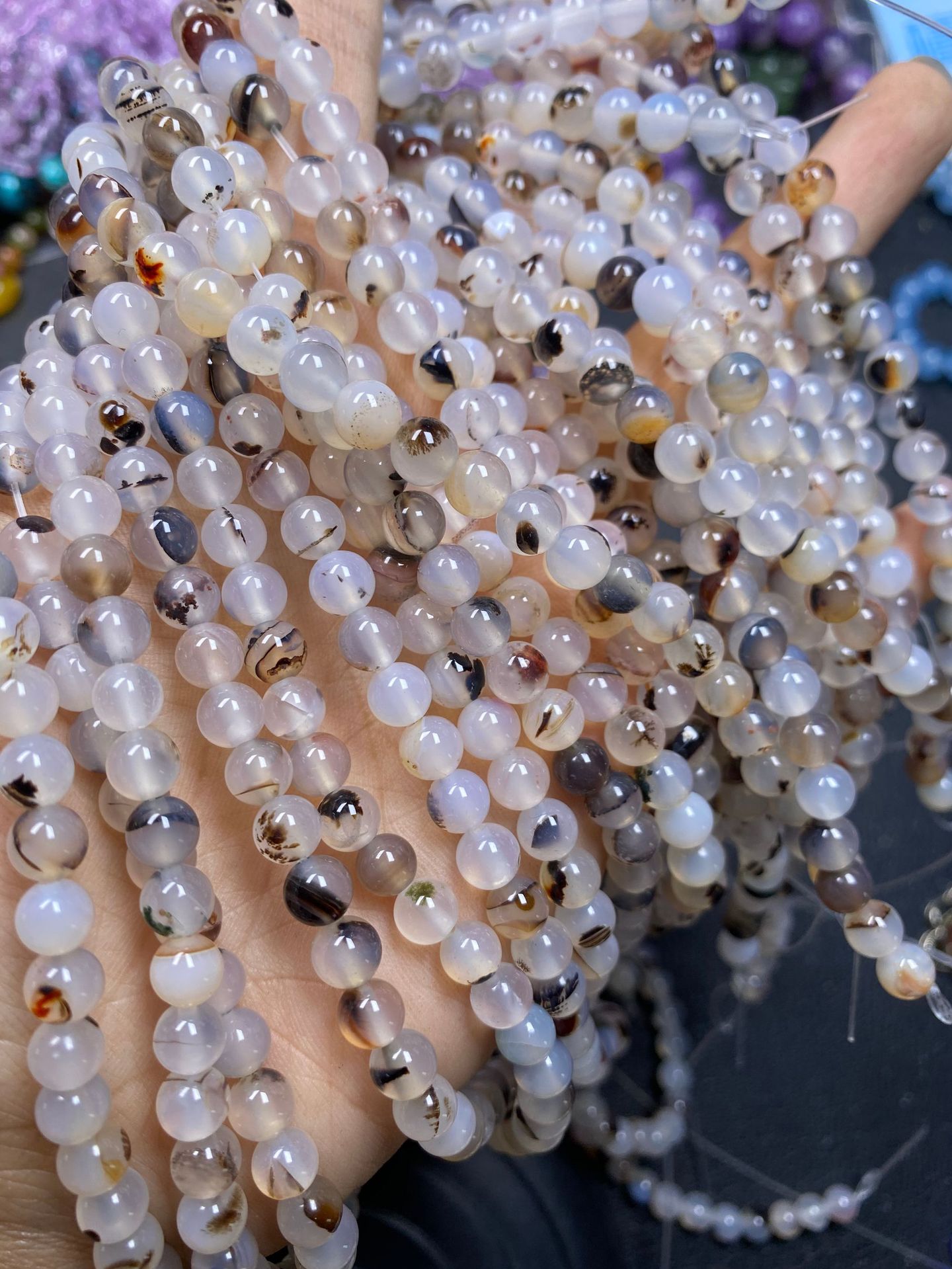 天然冰种水草玛瑙散珠绿草玛瑙玉髓圆珠水晶半成品DIY手链饰品材