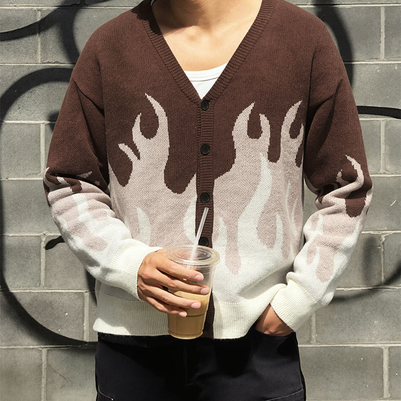 Andrei | Men's Retro Flame Jacquard Sweater 2025 New Versatile Lazy Knit Cardigan Casual Top Andrei | Men's Retro Flame Jacquard Sweater 2025 New Versatile Lazy Knit Cardigan Casual Top