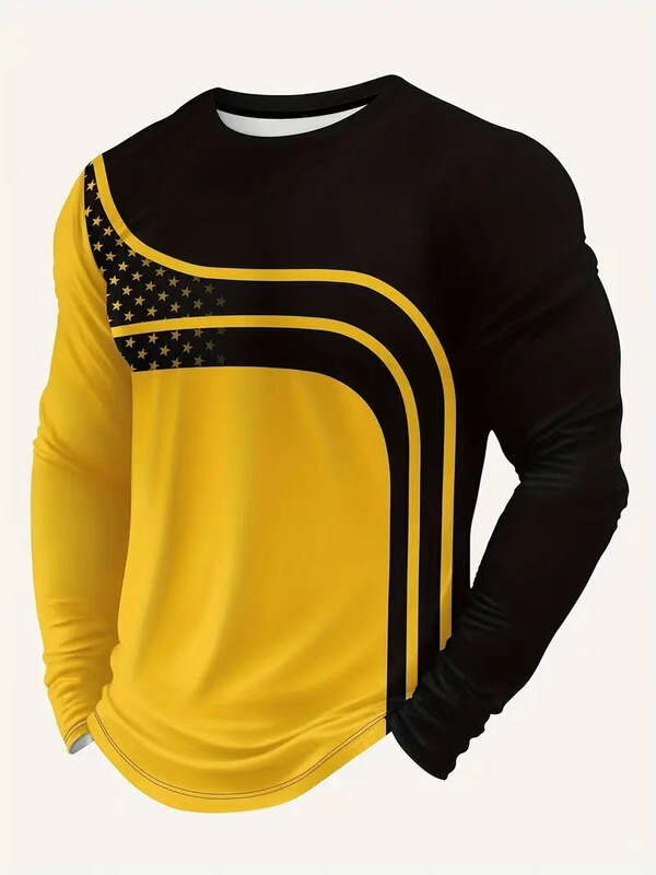 European size Amazon cross-border geometric pattern long-sleeve men's T-shirt, round neck, simple and stylish, with 3D digital print European size Amazon cross-border geometric pattern long-sleeve men's T-shirt, round neck, simple and stylish, with 3D digital print