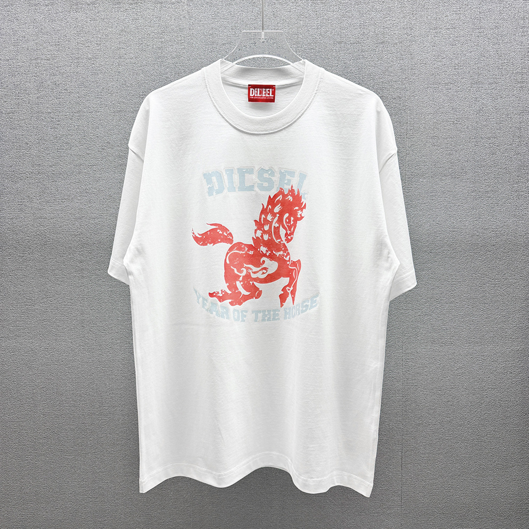 Transfronterizo dieseldie camiseta de verano nuevo camiseta de manga corta algodón impresión de moda de cuello redondo hombre y mujer media manga