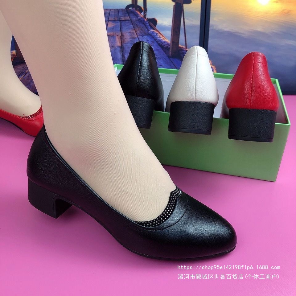 Women's leather shoes, 2026 spring new style, single shoes, chunky heel, soft sole, casual and lightweight dance shoes for middle-aged and elderly women.