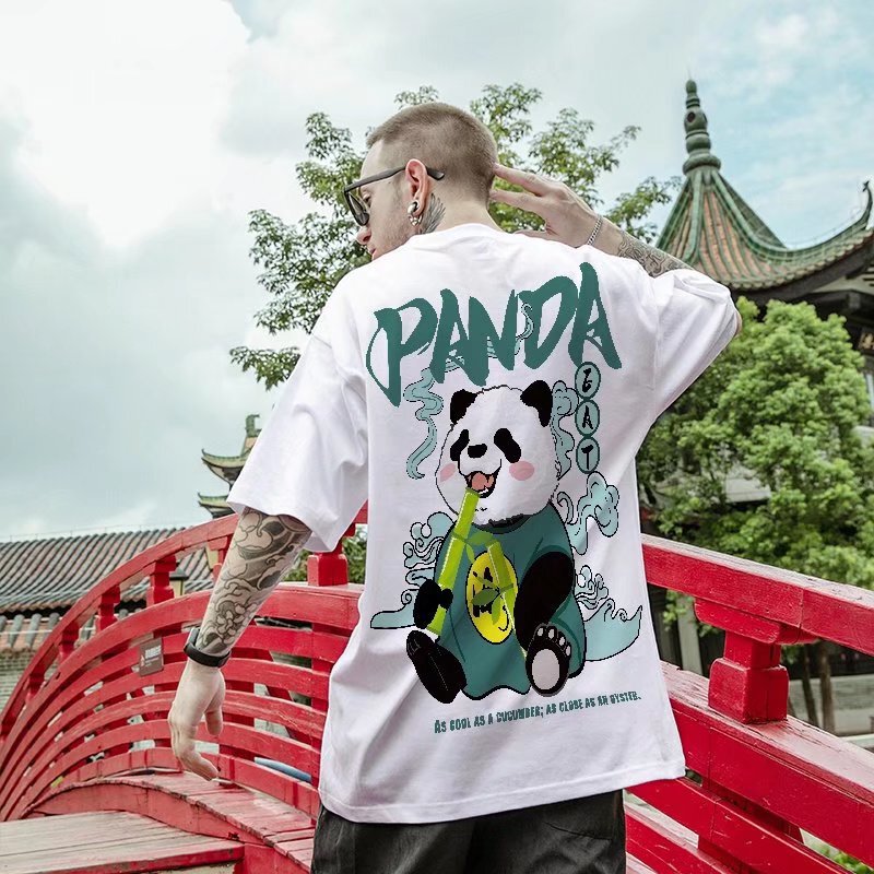 T07 Polyester Printed Short-sleeved T-shirt M-8XL Half-sleeve National Trendy Panda Fatty Men's Trendy Loose Summer
