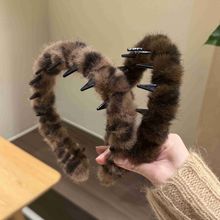 【包邮】韩系复古豹纹带齿毛绒发箍女防滑洗脸发卡头箍2024年秋冬