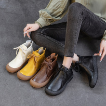 2025秋冬新款马丁靴头层牛皮平底防撞圆头高帮女皮靴短筒保暖棉鞋