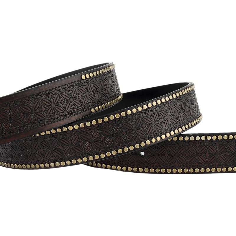 Cross-border Western Denim cinturón vaca cabeza arnés moda retro juventud punk en relieve hombres remache cinturón de cuero