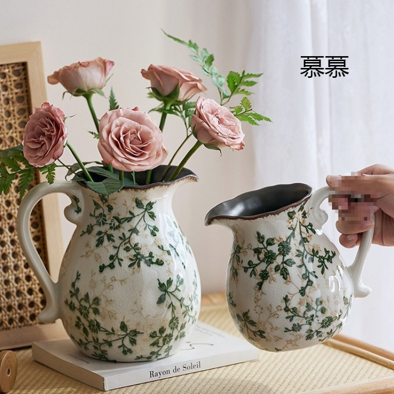 アメリカの田舎の氷裂乳壺陶磁器花瓶田園風水養生け花置物レトロ創意手提げ|undefined