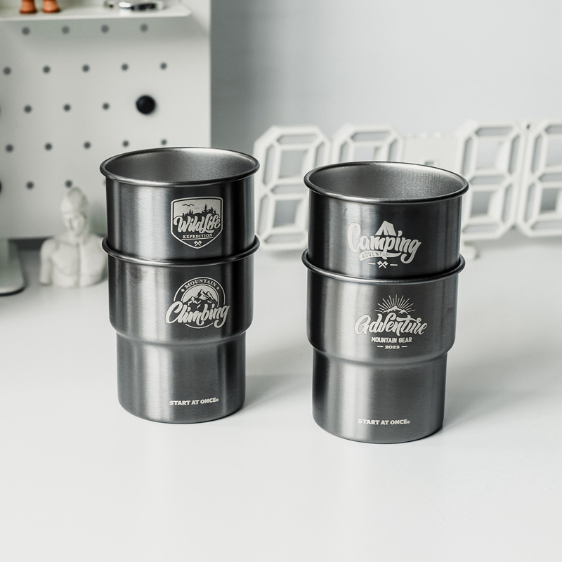 Black Designer Outdoor Portable Stacked Cup Advanced Sense Niche Water Cup 304 Stainless Steel Coffee Cup Gargle Cup