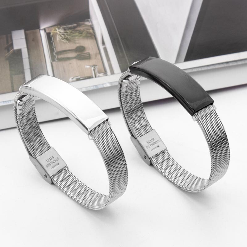 Amazon cross-border hot European and American fashion personality retro glossing stainless steel mesh with couples unisex bracelet