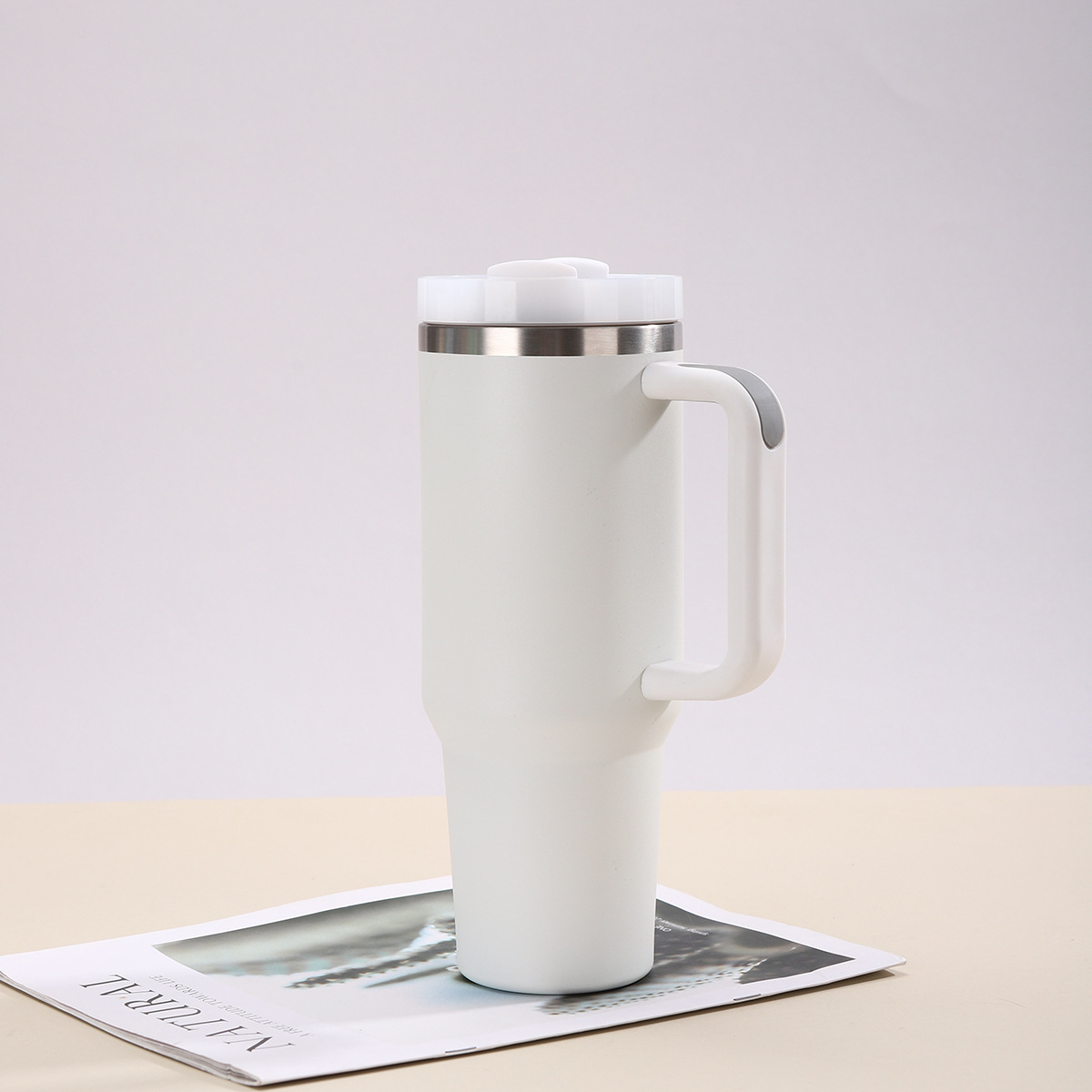 Taza térmica gigante de acero inoxidable 304 de 40 oz, con asa y pajita