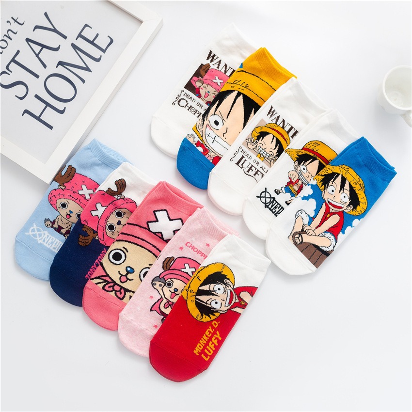 Calcetines para mujeres primavera y verano nuevas series One Piece calcetines lindas calcetines de dibujos animados superficiales, calcetines de algodón bajas