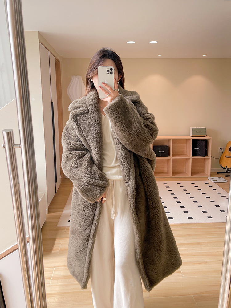 Luxury New Winter Teddy Bear Fur Coat Womens Camel Fleece Long