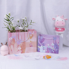 Large Fresh Cartoon Gift Bag with Grass and Flowers, Handbag for Birthday Gift Wrapping, Wholesale Paper Bag