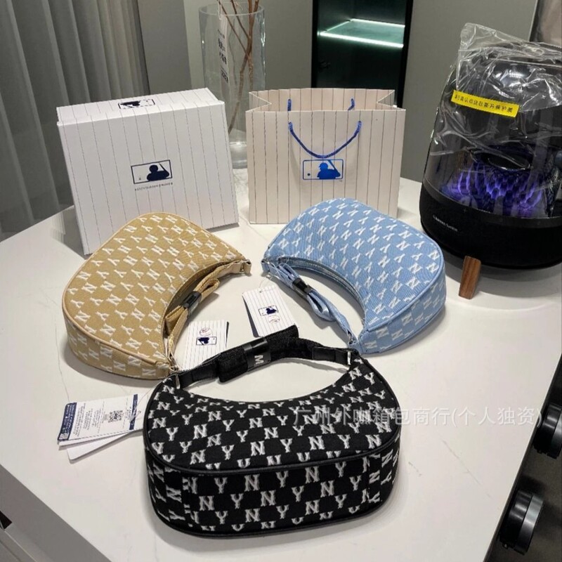 Korean Mlb Ny Underarm Bag Denim Yankees Canvas Shoulder Bag Crossbody Trendy Crescent Bag Dumpling Bag for Women