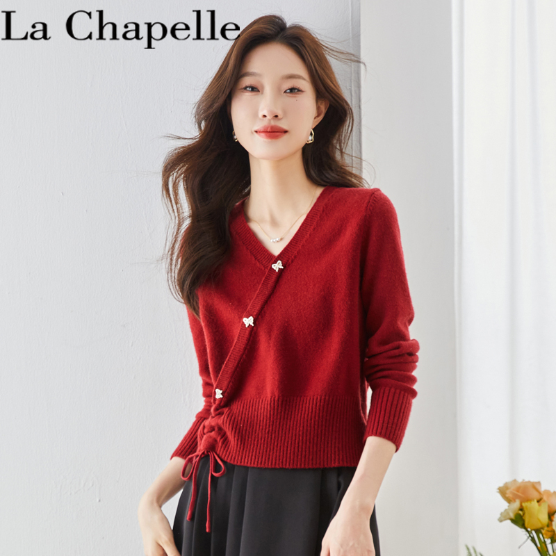 Winter Women's Knitwear, Large Size, Thick V-Neck Long-Sleeve Sweater, Sweet and Fresh Style, Diagonal Chest Fake Cardigan, Hot-Selling Item