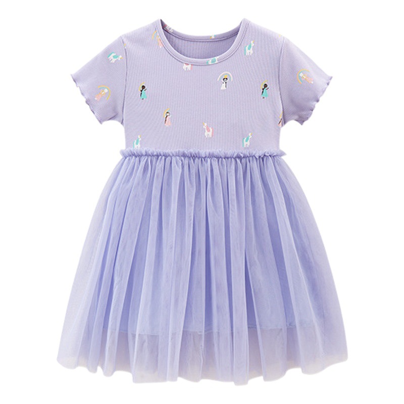 Vestido de niña de dibujos animados de estilo europeo y americano de verano manga corta vestido de princesa para niños