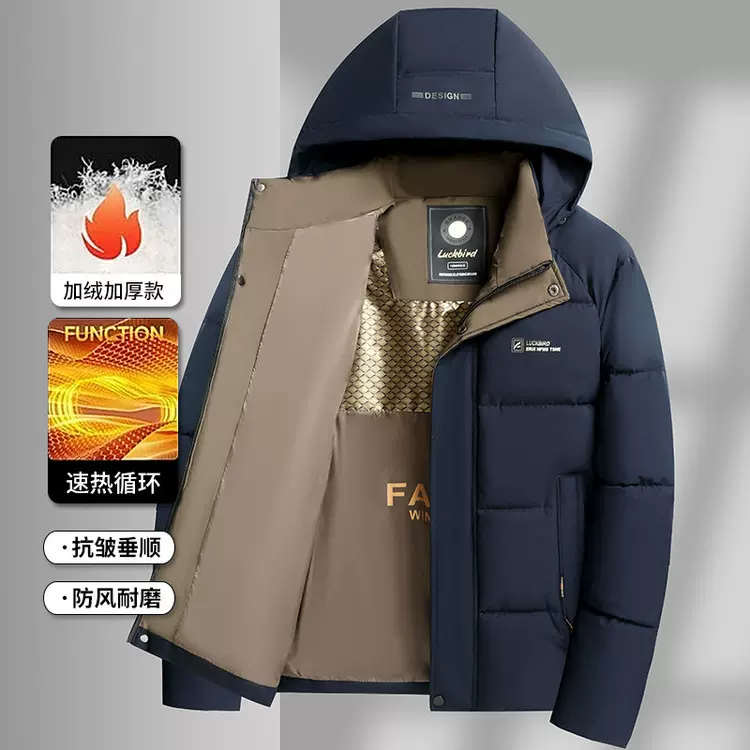 冬季棉服男士外套中年爸爸装连帽防风棉服外套可脱卸帽子批发棉服