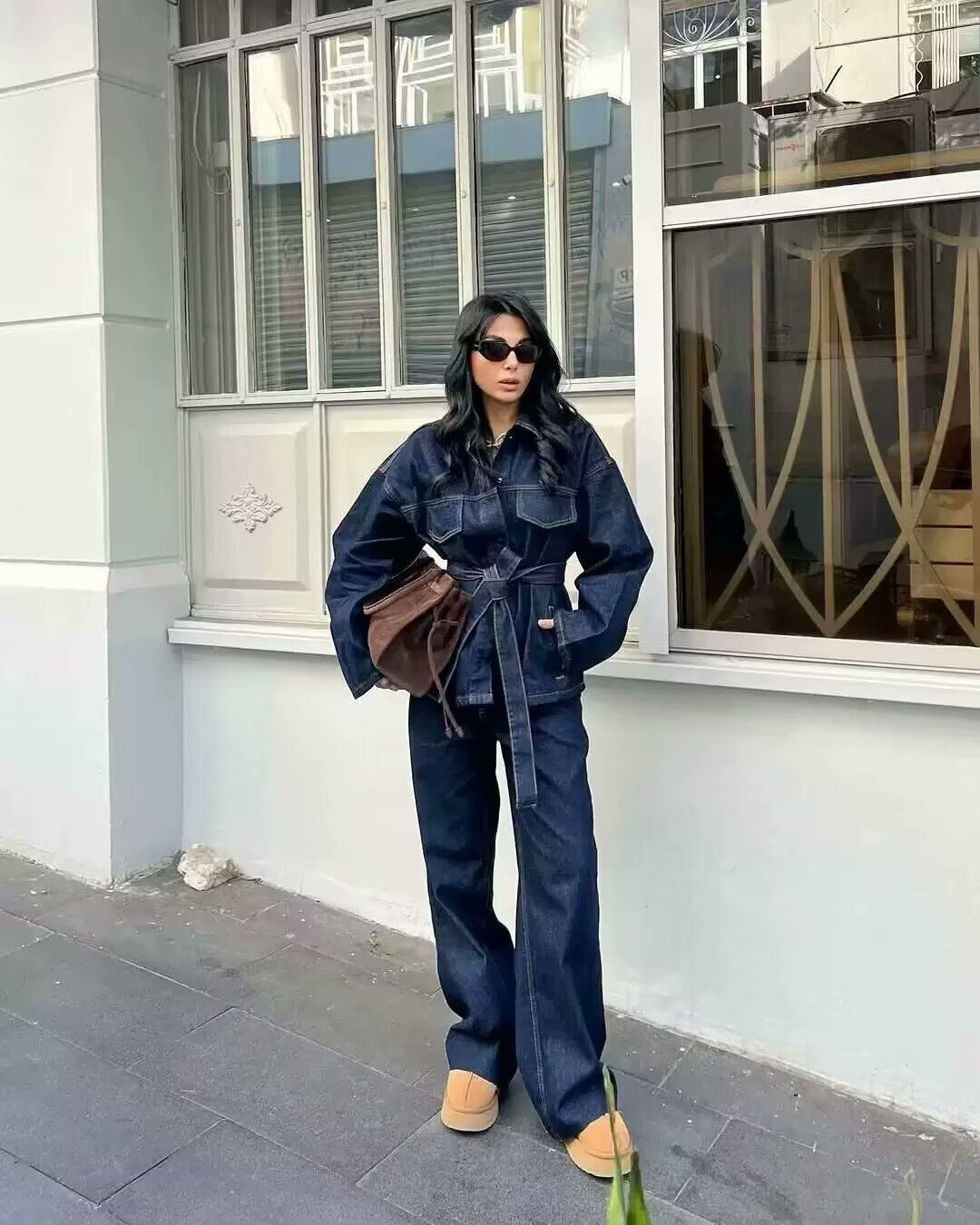 欧美外贸女装批发2025夏季新款女装牛仔系带外套高腰牛仔裤裤套装