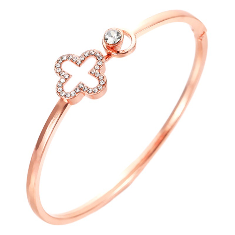 Oro Rosa abierto trébol pulsera suerte plata mujeres novias pulsera reloj accesorios diamante incrustado no se desvanece