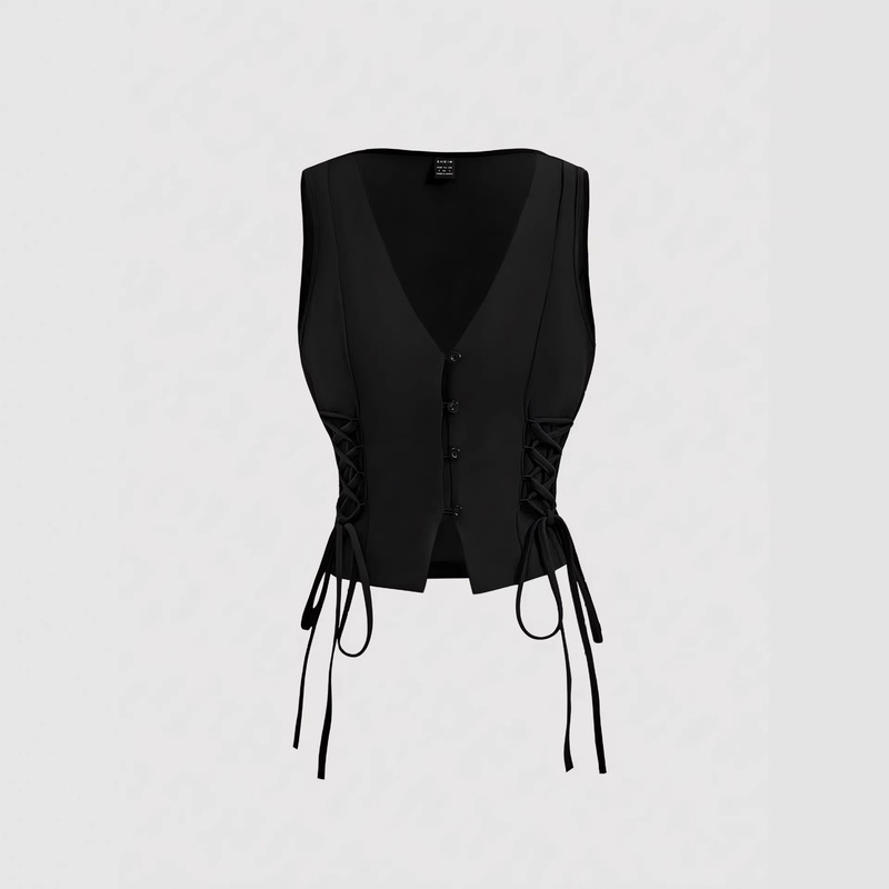 Cross-Border Foreign Trade Women's Solid Color V-Neck Cardigan with Side Tie Waist Vest Short Waist-Cinching Top Cross-Border Foreign Trade Women's Solid Color V-Neck Cardigan with Side Tie Waist Vest Short Waist-Cinching Top