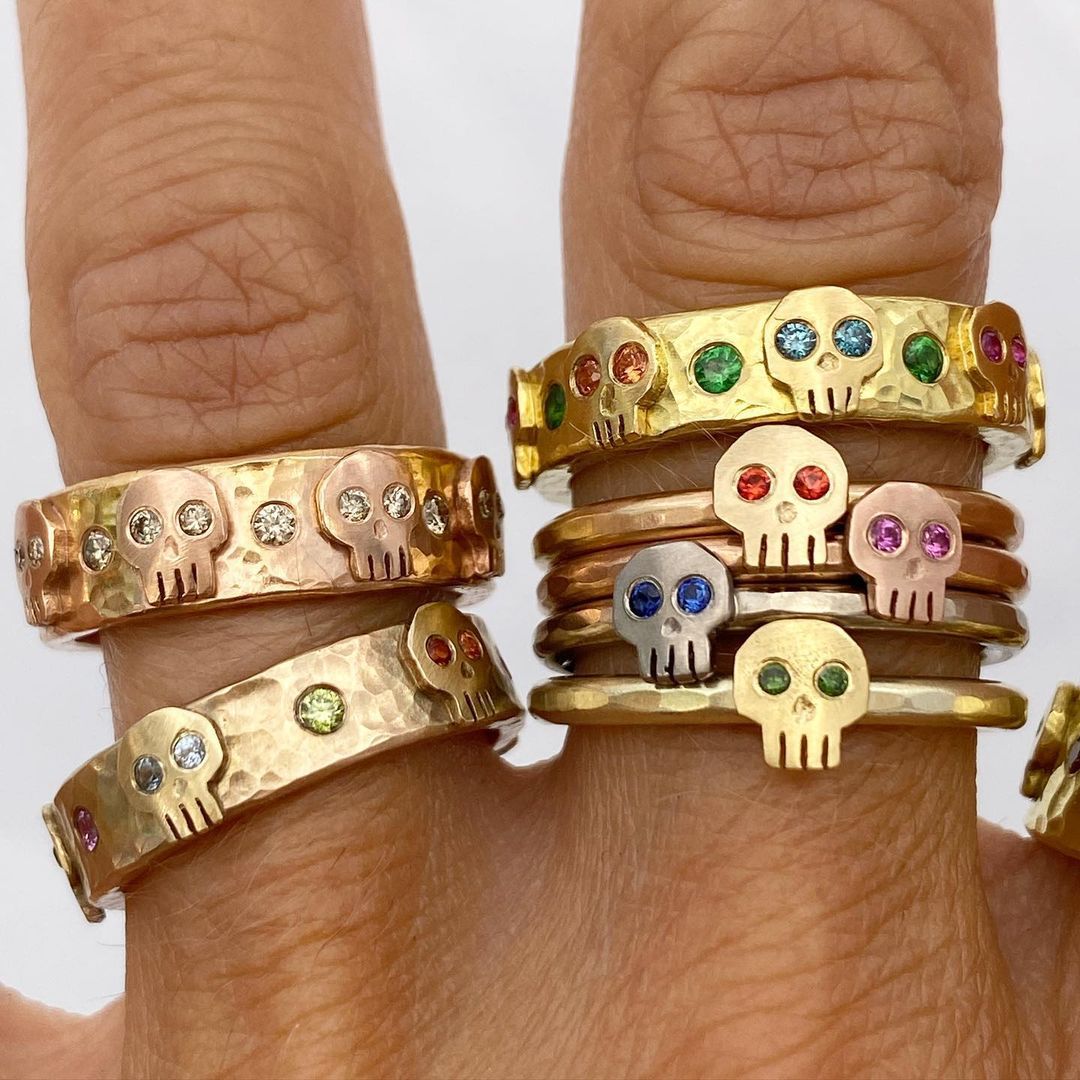 Retro Skull Copper Plating Inlay Zircon Rings 1 Piece
