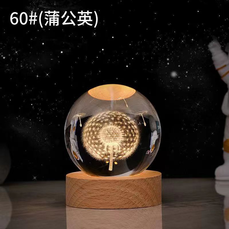 Luminoso ELK bola de cristal 3D tallada noche Luz de madera decoración de escritorio regalo para niñas regalo de cumpleaños al por mayor