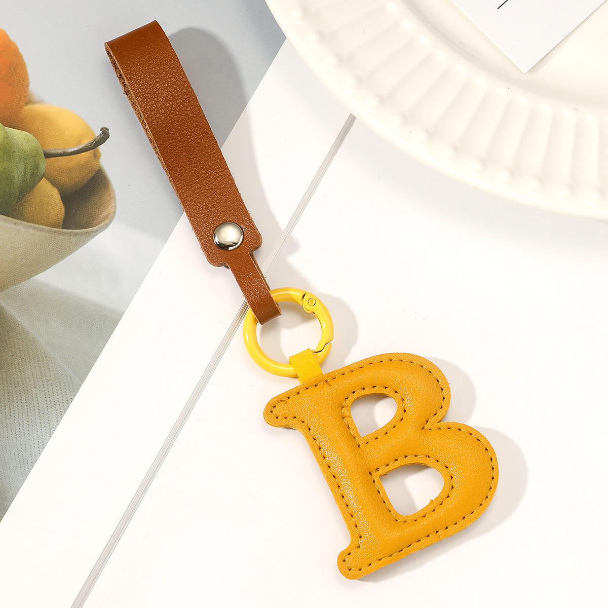 Pu Leather Material Letter Pattern Basic Letter Pu Leather Unisex Bag Pendant Keychain