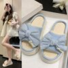 Slippers, universal comfortable footwear with bow platform, 2023, trend of season