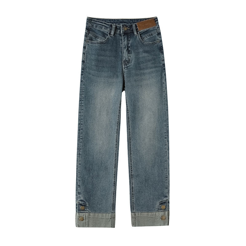 Cement Gray Cigarette Jeans for Women, Summer 2026, High-Waisted, Slim-Fit, Flattering, Cropped Straight-Leg Pants, Baguette Pants, Fashionable