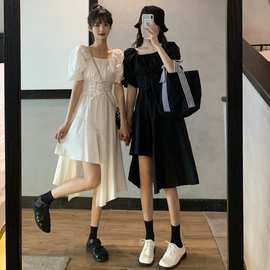 闺蜜装裙子夏季2021新款韩版抽绳收腰显瘦不规则辣妹炸街连衣裙女