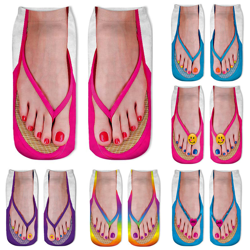 Flip-Flop Socks with Funny 3D Prints, Creative and Humorous Socks for Men and Women, Couple Style Mid-Calf Socks Wholesale