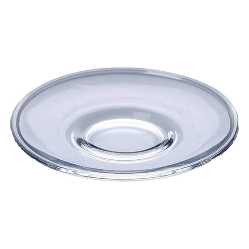 Platillo de vidrio bandeja de té redondo transparente platillo de café plato de aperitivos plato pequeño bandeja de té pequeña fábrica resistente al calor al por mayor