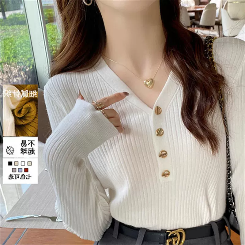 v领针织衫女2025新款早秋穿搭长袖风衣内搭打底白色毛衣秋冬上衣