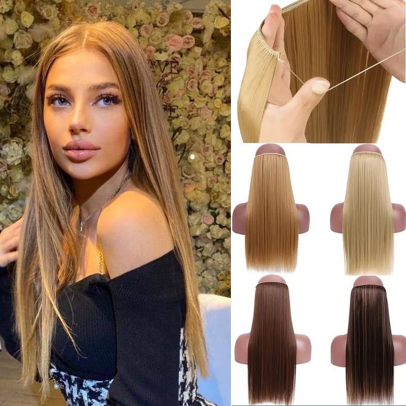Nuevas pelucas de fibra de pescado cortina de cabello pelucas largo cabello recto sin marcas extensiones de cabello 26 pulgadas comercio exterior