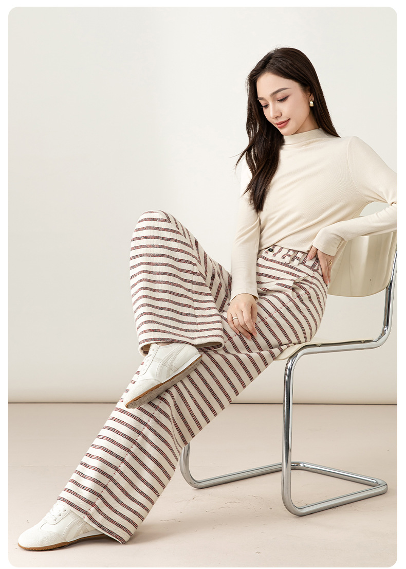Quần culottes nữ ống rộng cạp cao sọc kẻ phong cách vintage — sọc đỏ chi tiết 24