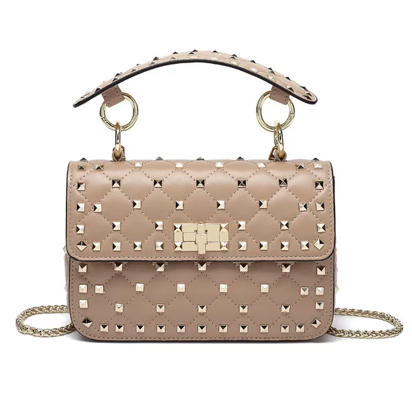 Cross-Border New Genuine Leather Bag Women's Rhombus Chain Bag Rivet Small Square Bag Portable Shoulder Crossbody Bag Foreign Trade Hot Style