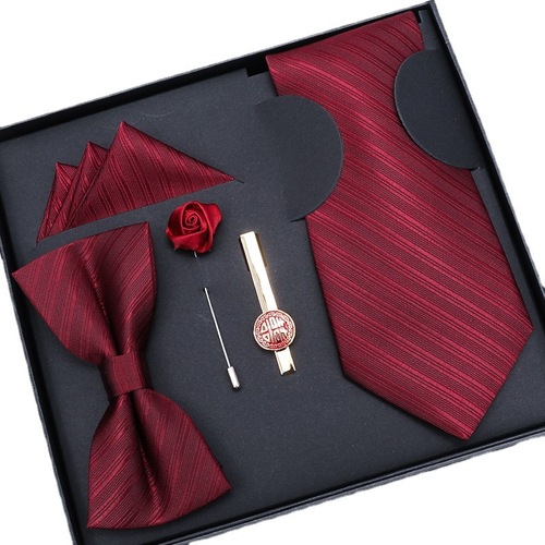 Dress 5-piece set groom wedding tie men's formal business tie square scarf tie clip free zipper hand tied 8cm