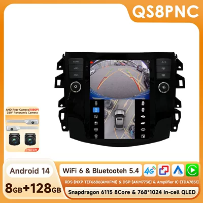 DVD Navigation: Nissan Navara Android Vertical - with-360-camera-8128g-wifi4g-version-6115-carplay-eight-core-97inch-suitable-for-16-22-nissan-navara