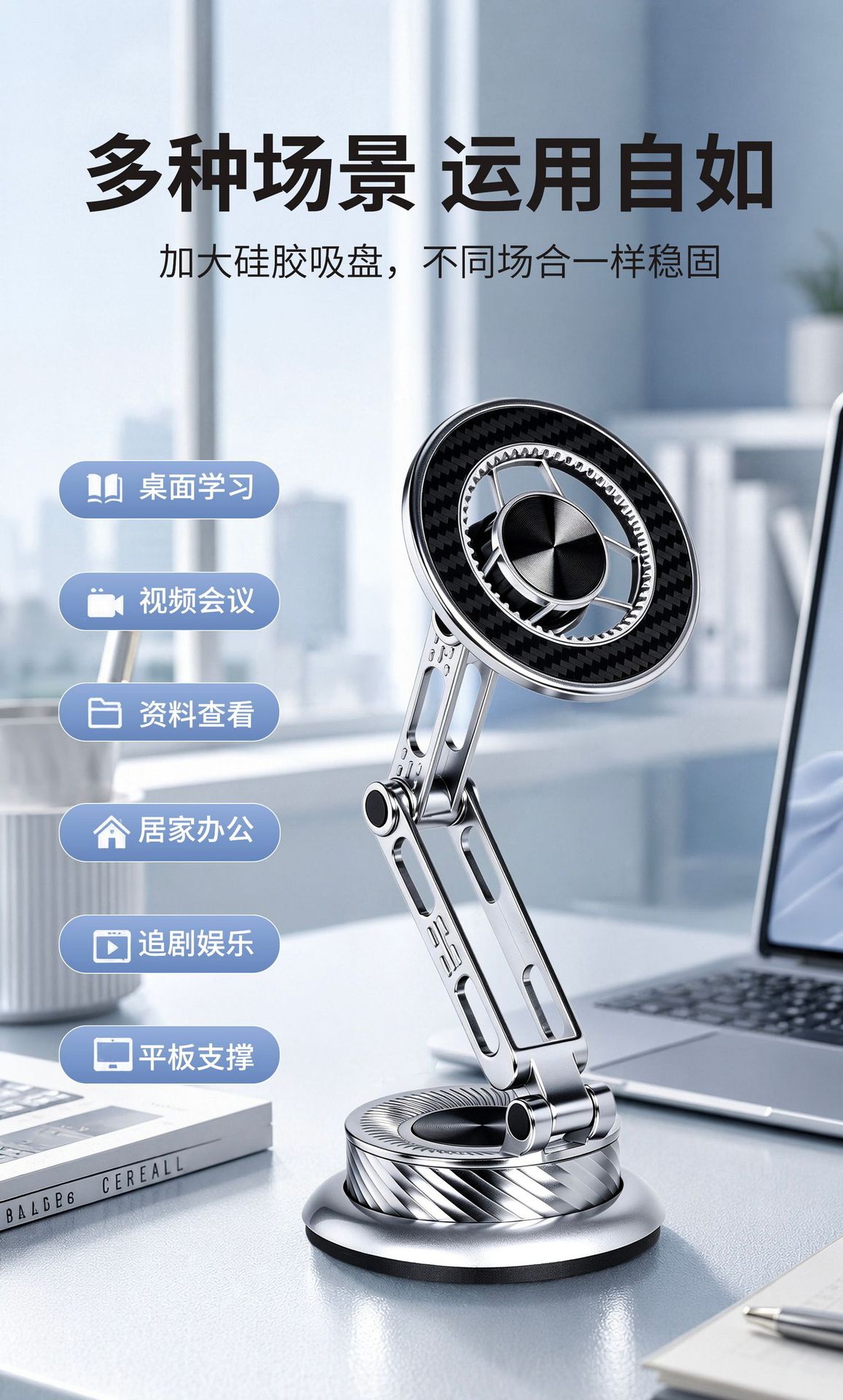 New electroplated, all-metal, five-axis car phone mount with a stable and enlarged vacuum base