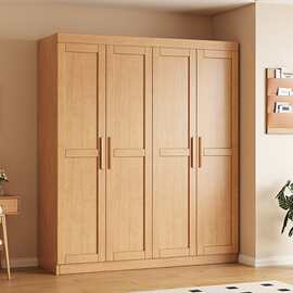 北欧实木衣柜小户型家用双三四门对开门卧室简约衣橱挂衣柜带顶柜