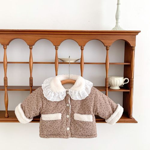 22 new ins baby girl cotton coat Korean style floral doll collar plus velvet thickened coat infant cotton coat top