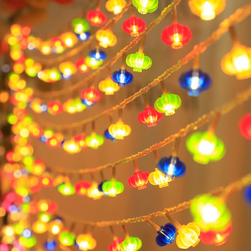 Boda festiva linterna roja casa atmósfera luces intermitentes luces de cadena boda festivo vacaciones decoración luces coloridas