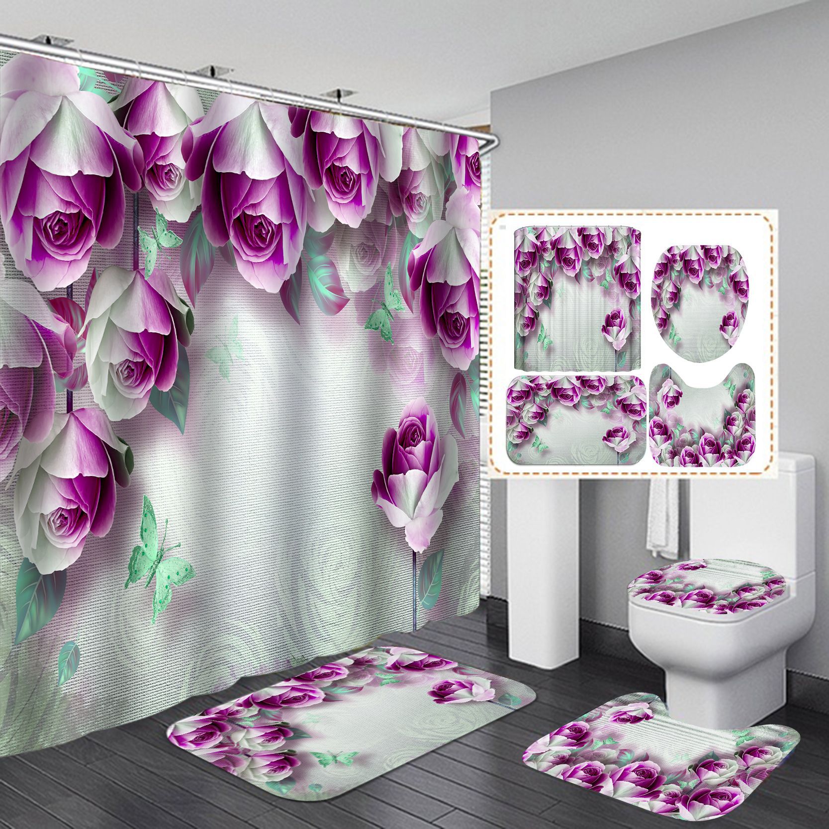 Comercio electrónico transfronterizo Venta caliente 3D Impresión digital impermeable poliéster baño ducha cortina fábrica suministro directo Cortina de ducha al por mayor