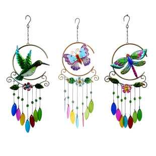Zegean Wind Chime Hummingbird Metal 7-Color Glass Pendant Creative Iron Crafts Decoration Spot Cross-Border Supply