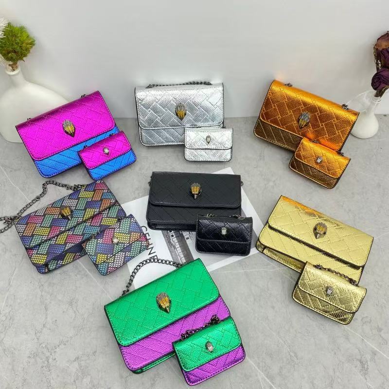 New chain color-blocked small square bag, fashionable eagle head women's bag, high-value patchwork shoulder crossbody bag, lipstick bag