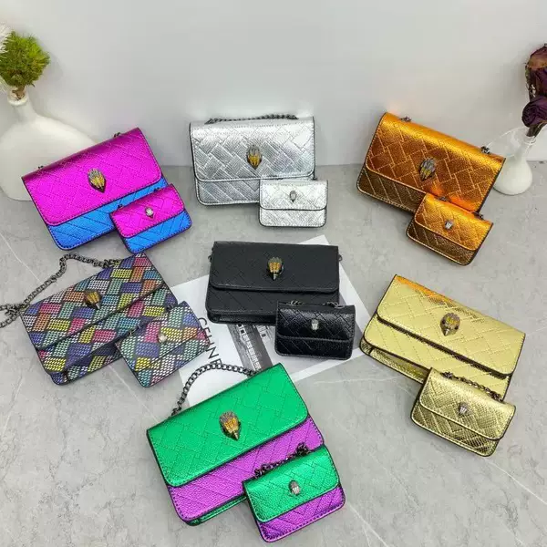 New chain color-blocked small square bag, fashionable eagle head women's bag, high-value patchwork shoulder crossbody bag, lipstick bag