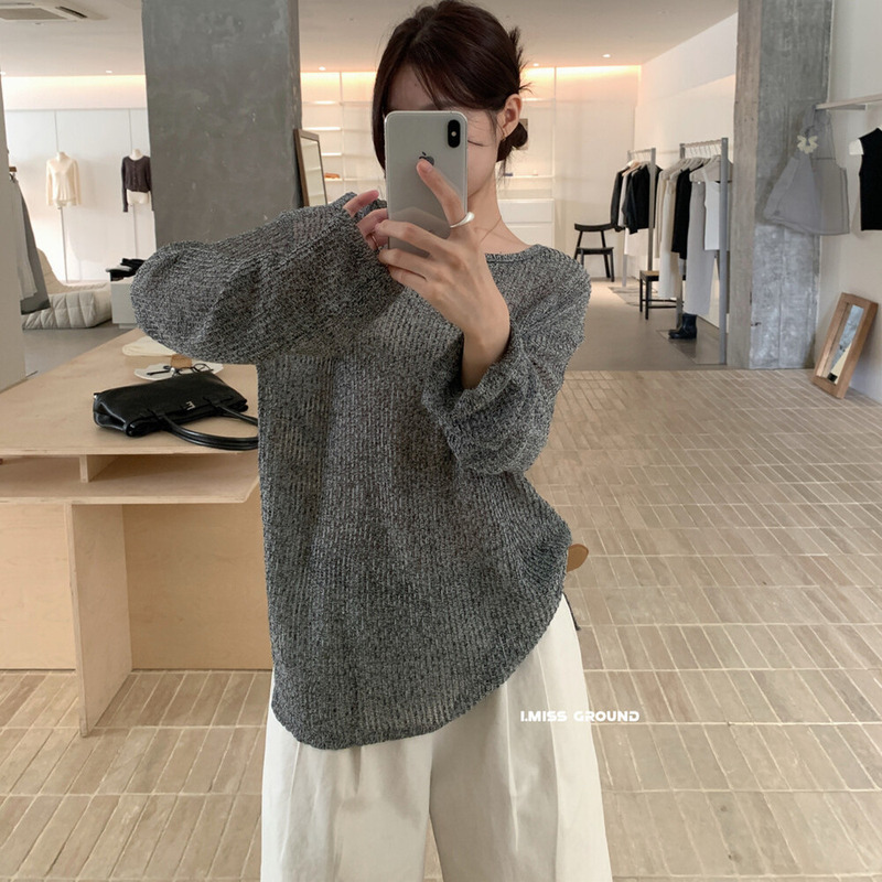 i miss韩标设计感镂空慵懒针织衫女2025秋季新款圆领套头毛衣上衣|undefined