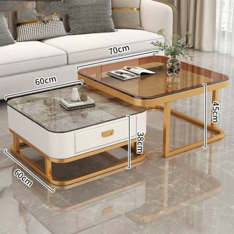Mesa de té de lujo ligera sala de estar doméstica moderna y pequeña casa red cuadrada de vidrio rojo tablero de TV combinado mesa de té