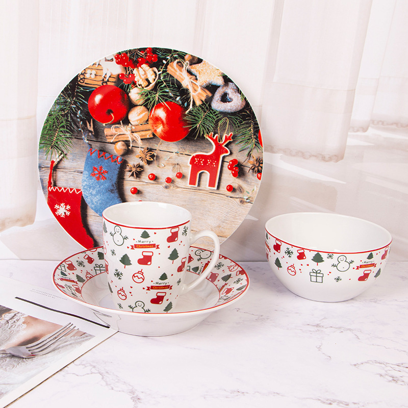 Christmas Theme Series Tableware Ceramic Coffee Cup and Saucer suit Household Ceramic Bowl American Style Retro Style Dishes